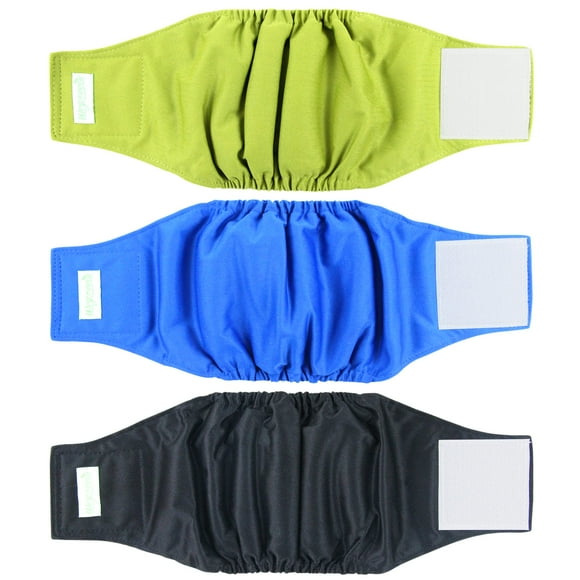 wegreeco Washable Dog Diapers - Washable Male Dog Belly Wrap - Pack of 3 - (Black,Blue,Olive,Medium)