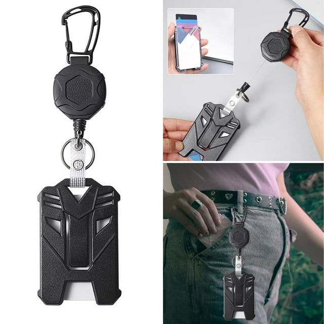 HLONK Porte-Badge d'Identité Porte-Cartes Rétractable Anti-Perte en Acier Inoxydable Portable Tactique Lanière Verticale Porte-Badge d'Identité