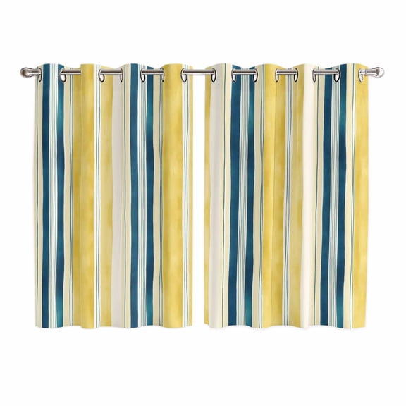 Blue Yellow Striped Kitchen Curtains 72 Inch Length, Watercolor Modern Stripes Art Grommet Top Bedroom Living Room Curtains, Light Filtering Cafe Curtain Drapes 2 Panels Set 104''x72''