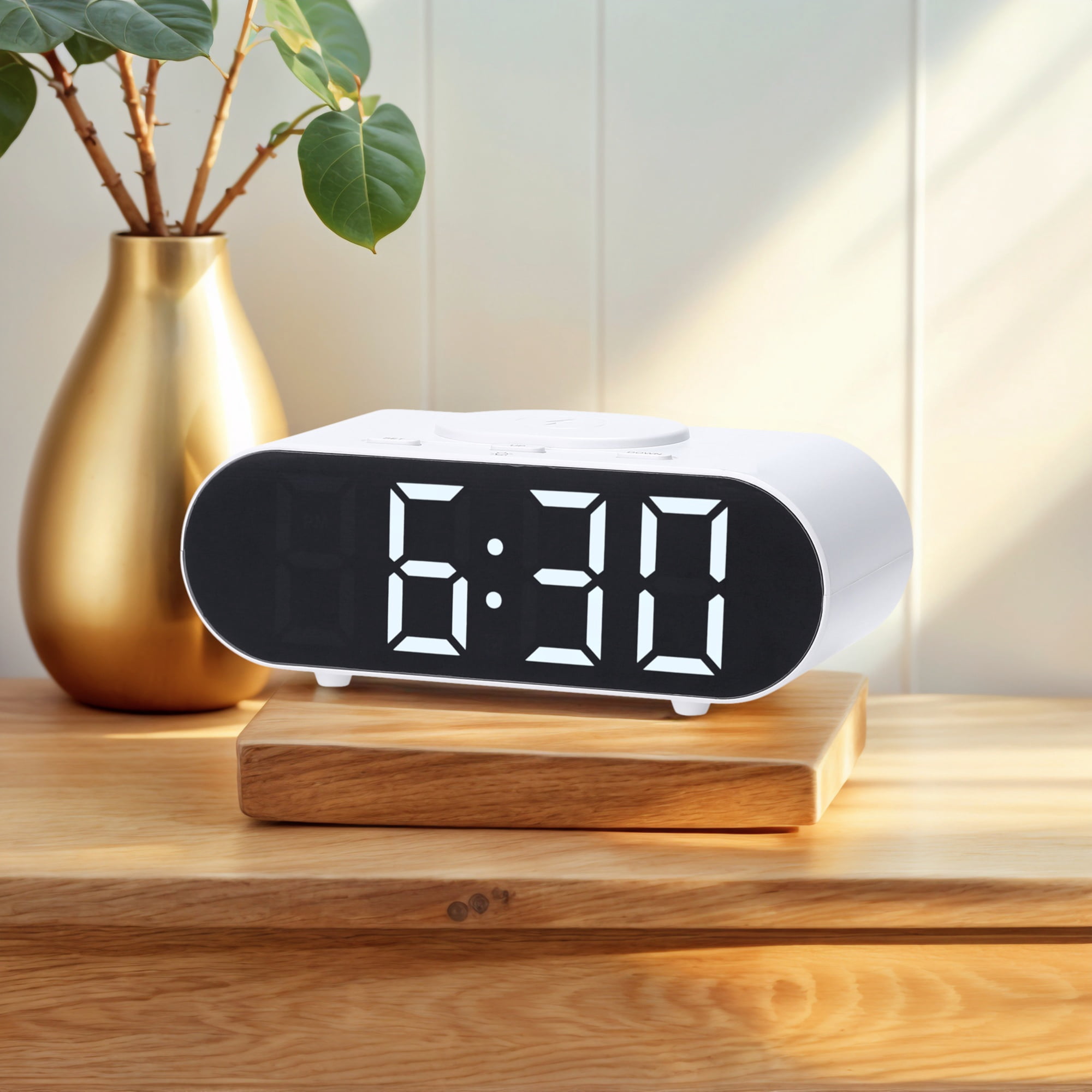 REGALWOVEN Oval Alarm Clock with Nightlight, Dimmable, 12/24H,USB Port, Wireless Charging, Decorate for Bedroom 7.1 x 3.1 x 2.4 inch White