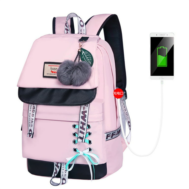 Large School Bags For Teenage Girls Usb Port Canvas Schoolbag Student Book  Bag Fashion Black Pink Teen School Backpack