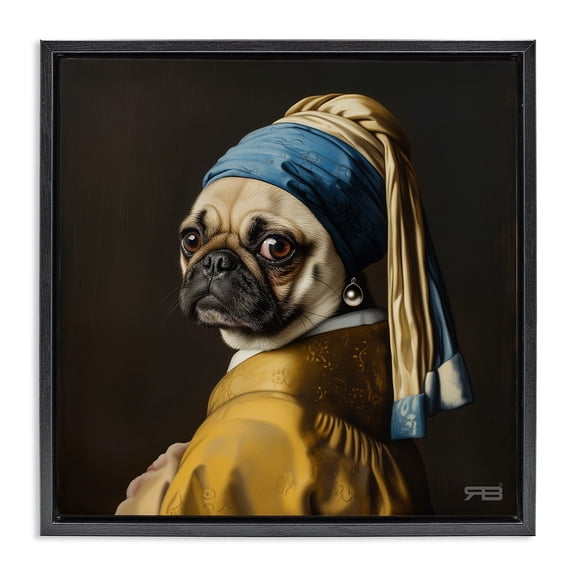 Stupell Industries Pearl Earring Classic Dog Animals & Insects Painting Black Floater Framed Canvas Art Print Wall Art, 18 x 18