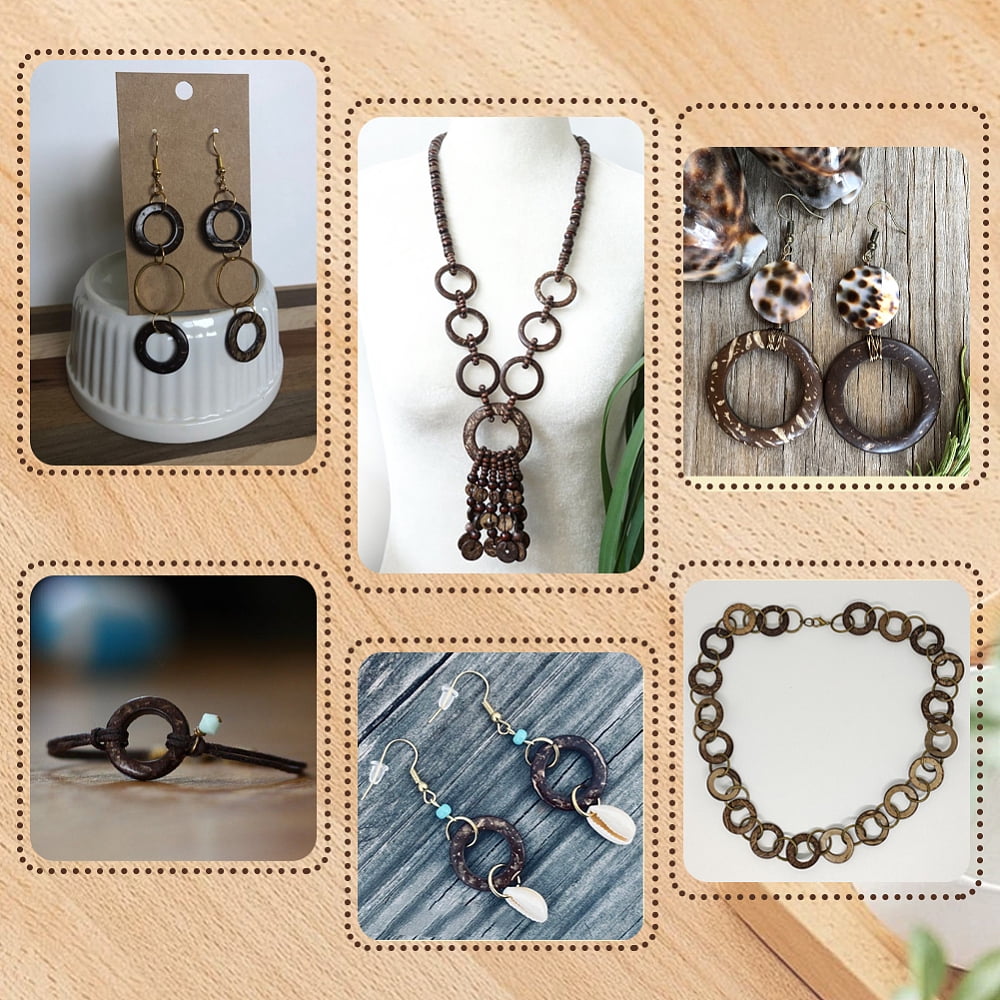200Pcs 4 Styles Coconut Linking Rings Ring Wood Jewelry Findings Coconut Brown 20~29x2~5mm DIY