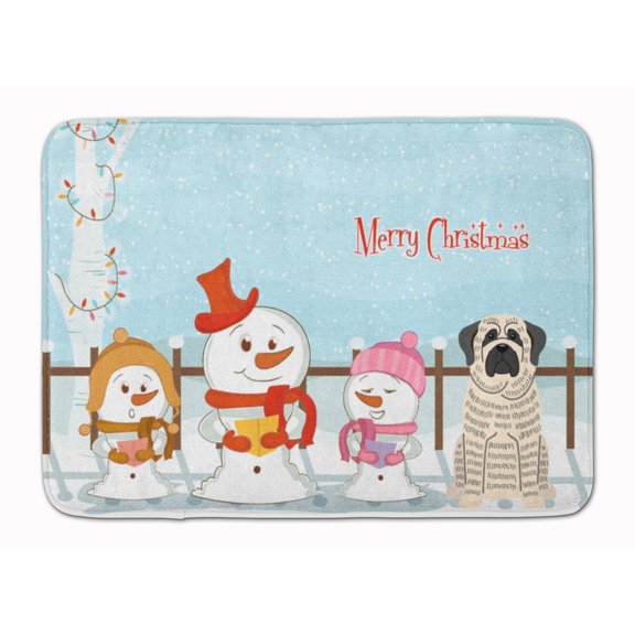 Merry Christmas Carolers Mastiff Brindle White Machine Washable Memory Foam Mat