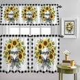 thumbnail image 3 of 3 Piece Sunflower Kitchen Curtain Valance and Tiers Set Yellow Flower Summer Plaid Bow Green Leaf Striped Rod Pocket Tier Curtain 36 Inch Small Window Drapes for Living Room Bedroom Cafe Home Decor, 3 of 9