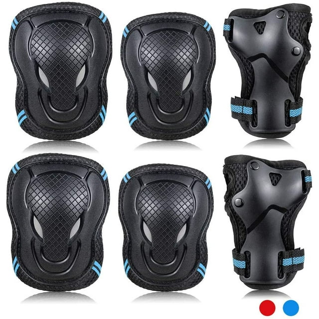 BAMAIA Kids/Adult Skateboard Elbow and Knee Pads Wrist Guard Protector 6 in 1 Protective Gear Set Ice Roller Skating Cycling Riding Scooter Skateboard Bicycle Inline Skating
