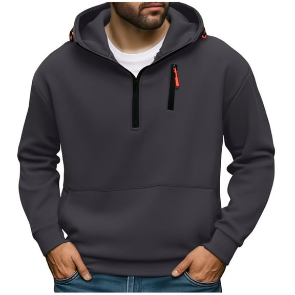Enjoytime Sweatshirts for Men Solid Color Quarter Zip Pullover Hoodies Fashion Casual Long Sleeve Warm Fall Winter Oversized Hoodie Dark Gray L