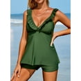 thumbnail image 3 of Sociala Womens Solid Two Piece Swimwear Ruffled V Neck Tankini Sets Flowy Swimsuit, 3 of 6