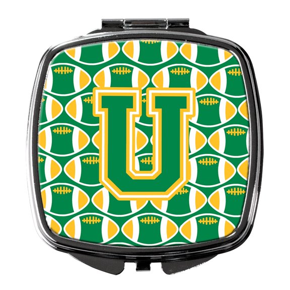 Letter U Football Green and Gold Compact Mirror CJ1069-USCM