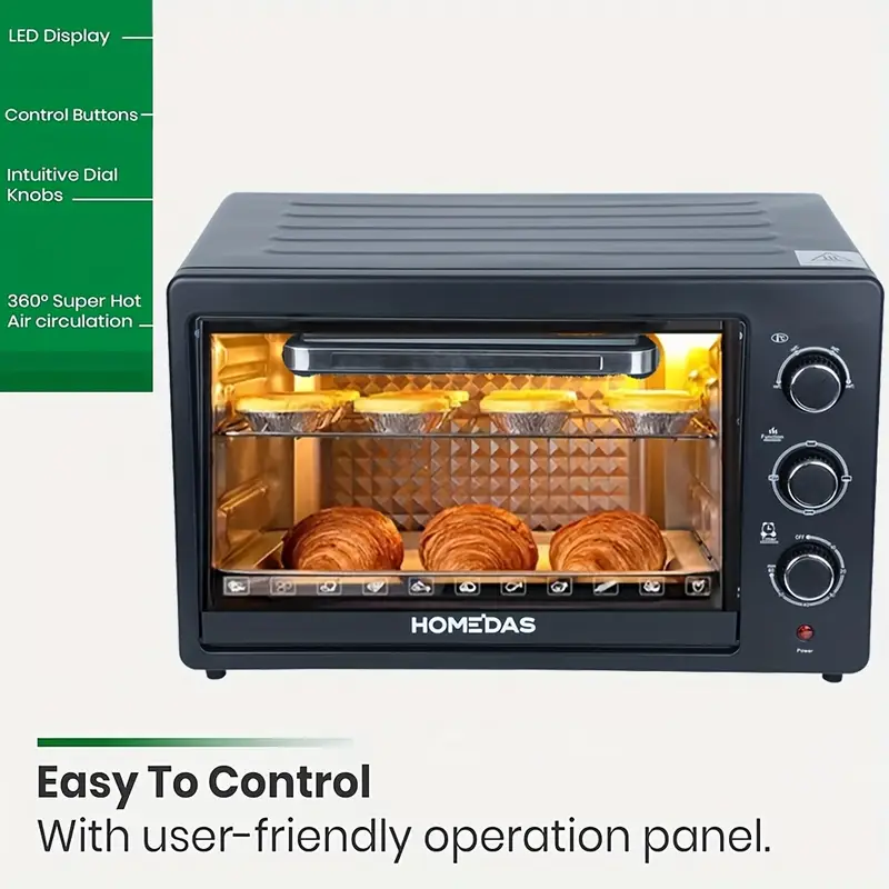DASNITE 1600W 38 Qt  Toaster Oven - Oil-Less Cooking,Adjustable Temperature Control,Timer Stainless Steel Countertop With Rapid Heat Circulation,Even Cooking,Healthy Meal Preparation