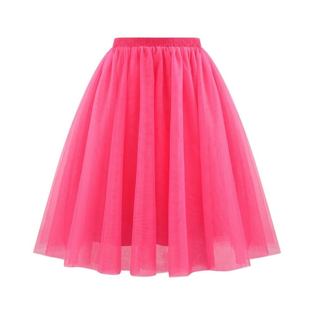 Stylish Pleated Mesh Skirt Soft Drape Mid Length A-Line Large Size Bottoms for Women