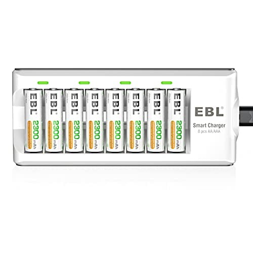 EBL Batterie Longue Durée Rechargeable 2300mAh (8 Chiffres) avec Chargeur de Batterie pour Batteries AAA AAA
