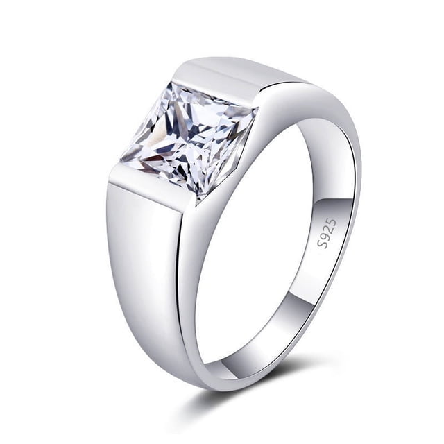 Anillo de hombre de imitación de esmeralda azul en plata esterlina S925, joyería popular europea y americana