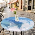 thumbnail image 6 of Blue Whale Round Tablecloth for 45-54 Inch Tables, Fitted Table Cover with Elastic Edge, Blue Sky Clouds Natural Landscape Waterproof Outdoor Table Cloth Protector for Patio Garden Dinner Picnic, 6 of 9