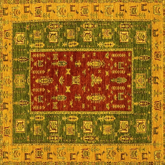 Ahgly Company Machine Washable Indoor Square Abstract Yellow Modern Area Rugs, 7' Square