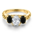 thumbnail image 3 of Gem Stone King 18K Yellow Gold Plated Silver White Topaz and Black Onyx Filigree Style 3 Stone Ring for Women (2.30 Cttw, Oval 8X6MM and 6X4MM) (Size 5), 3 of 6