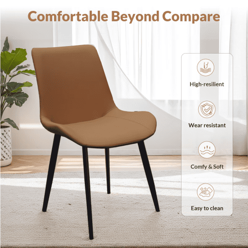 PU Leather Dining Chairs Set of 4, Modern Upholstered Kitchen Chairs with Metal Legs for Dining Room, Restaurant, Living Room, Meeting Room, Brown