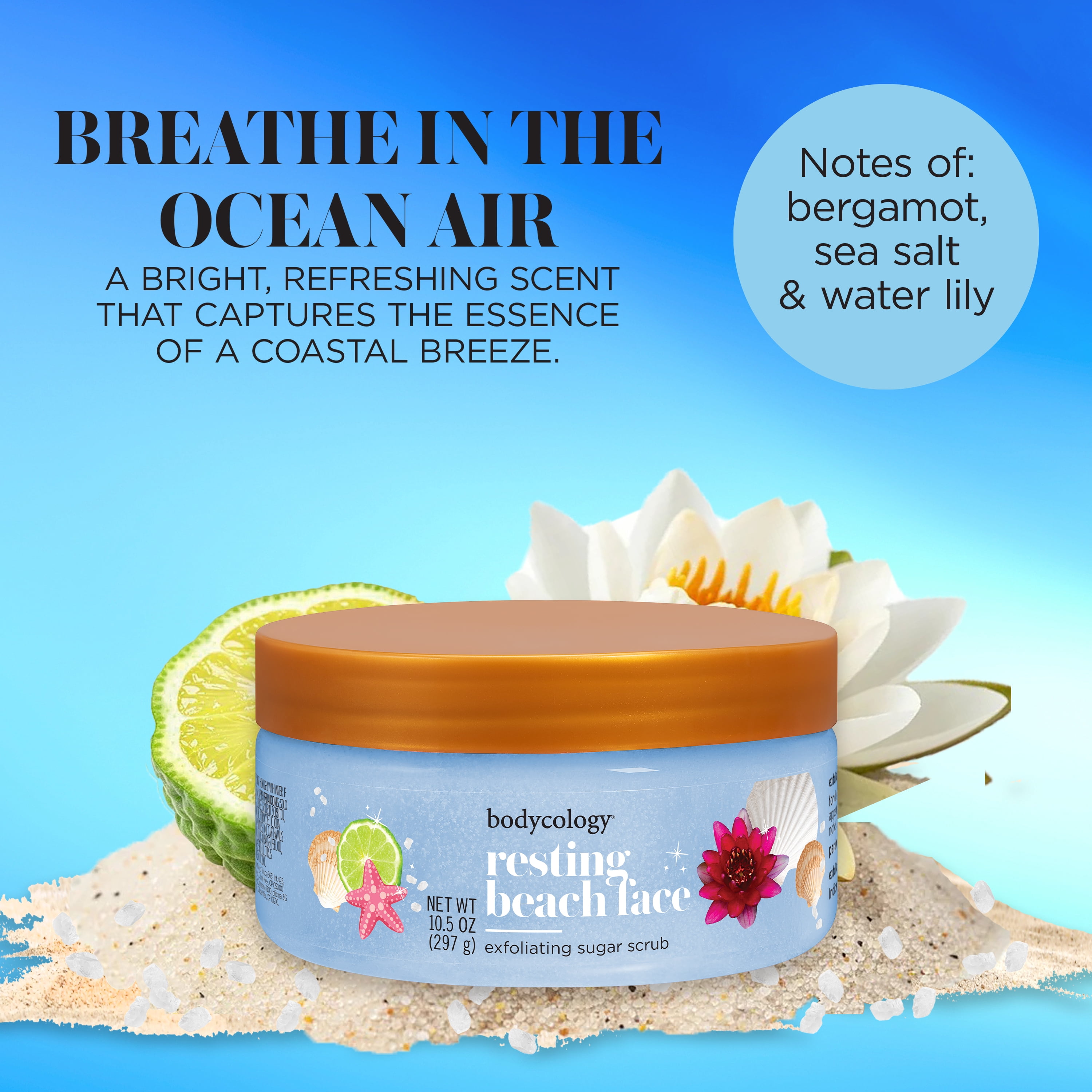 Bodycology Resting Beach Face Exfoliating Sugar Scrub, 10.5 oz