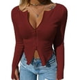 thumbnail image 1 of Women’s Zipper Design Ribbed Crop Top, Solid Color Tight-fitting Elastic Shirt for Party Club Casual, 1 of 5