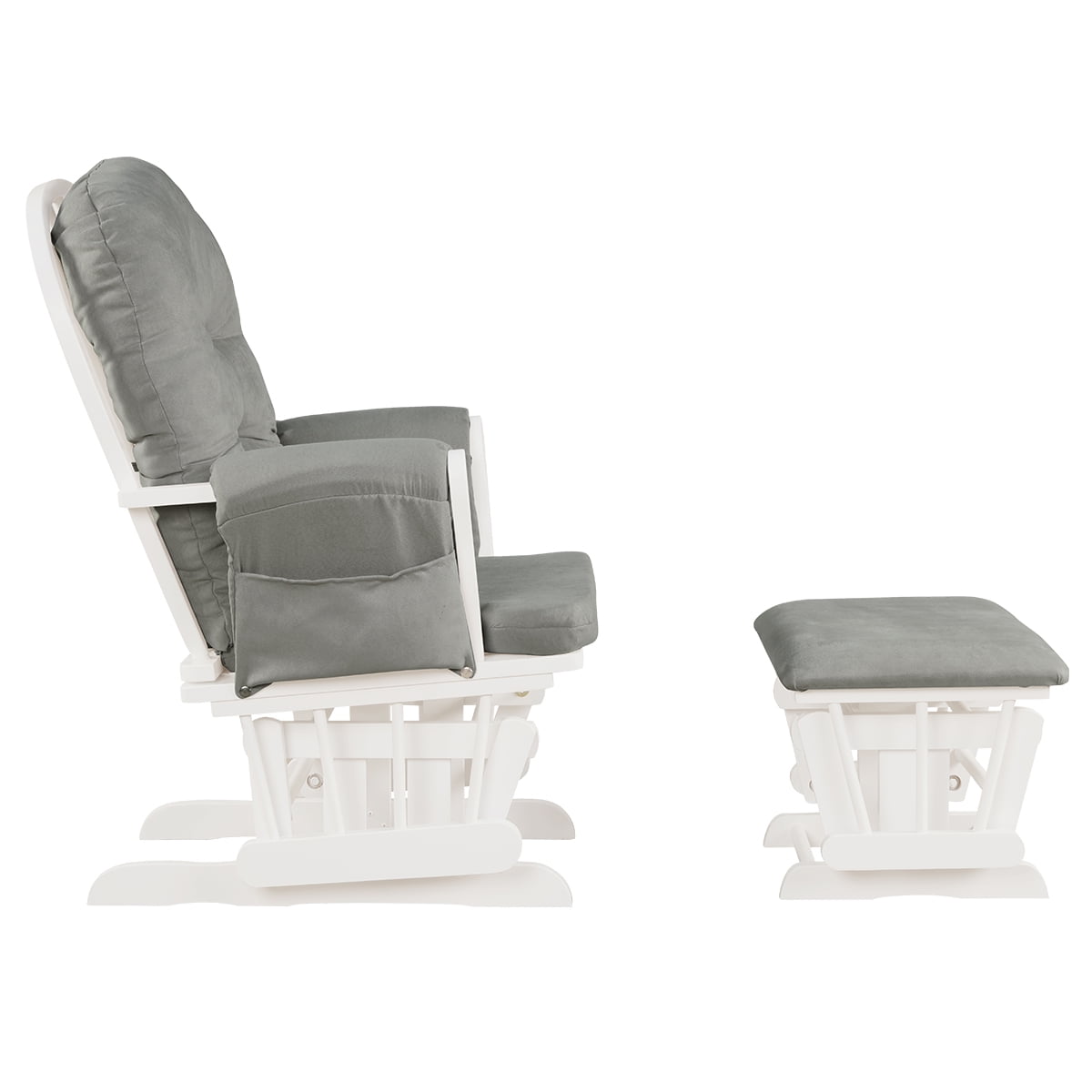 Topbuy Rocking Chair Baby Nursery Chair Glider with Ottoman &Storage Pocket Light Grey