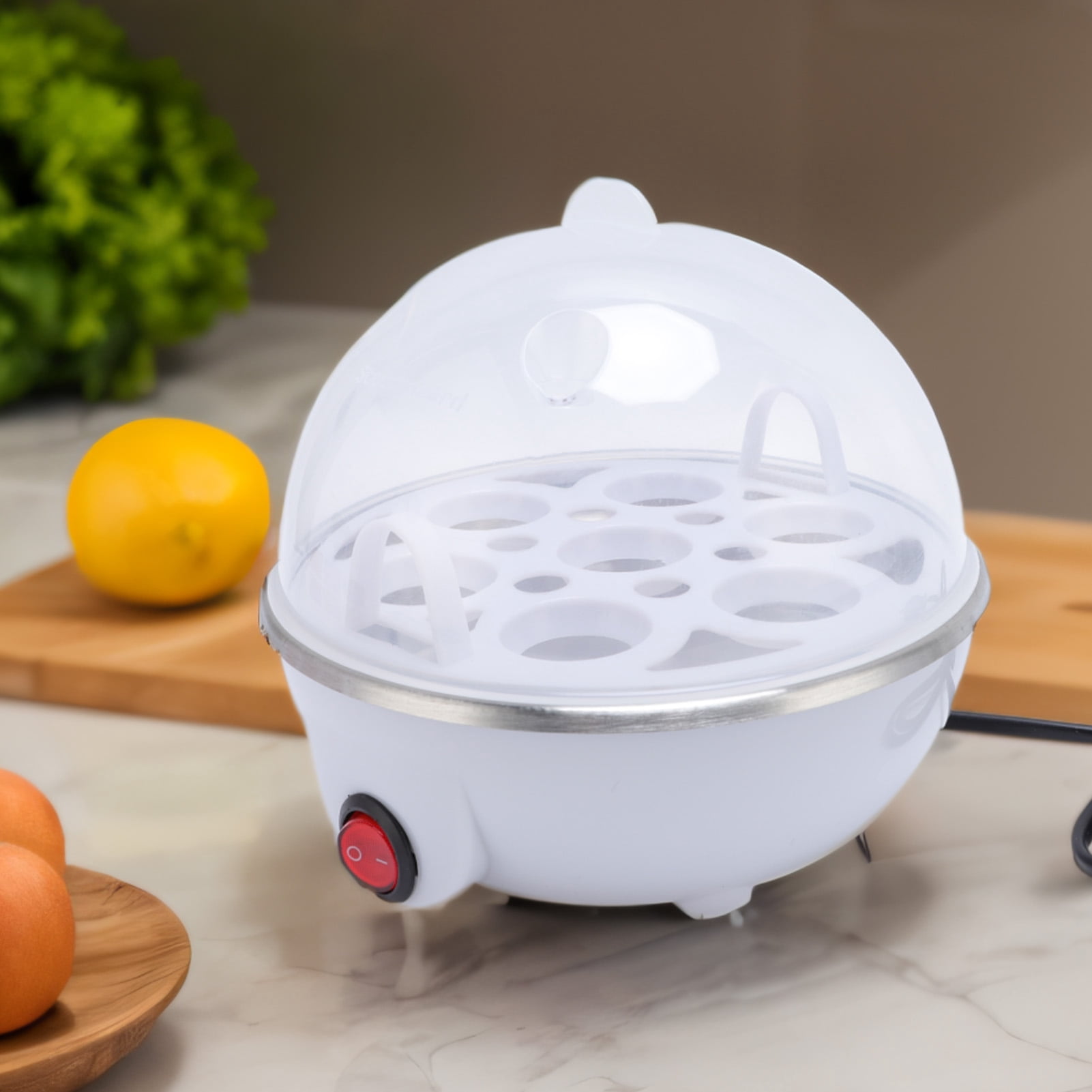 Rupoun Portable Rapid Egg Boiler, 7 Capacity Automatic Egg Steamer, 350W Electric Egg Cooking Machine for Healthy Snacks, White - 6.3 inches / 16 cm