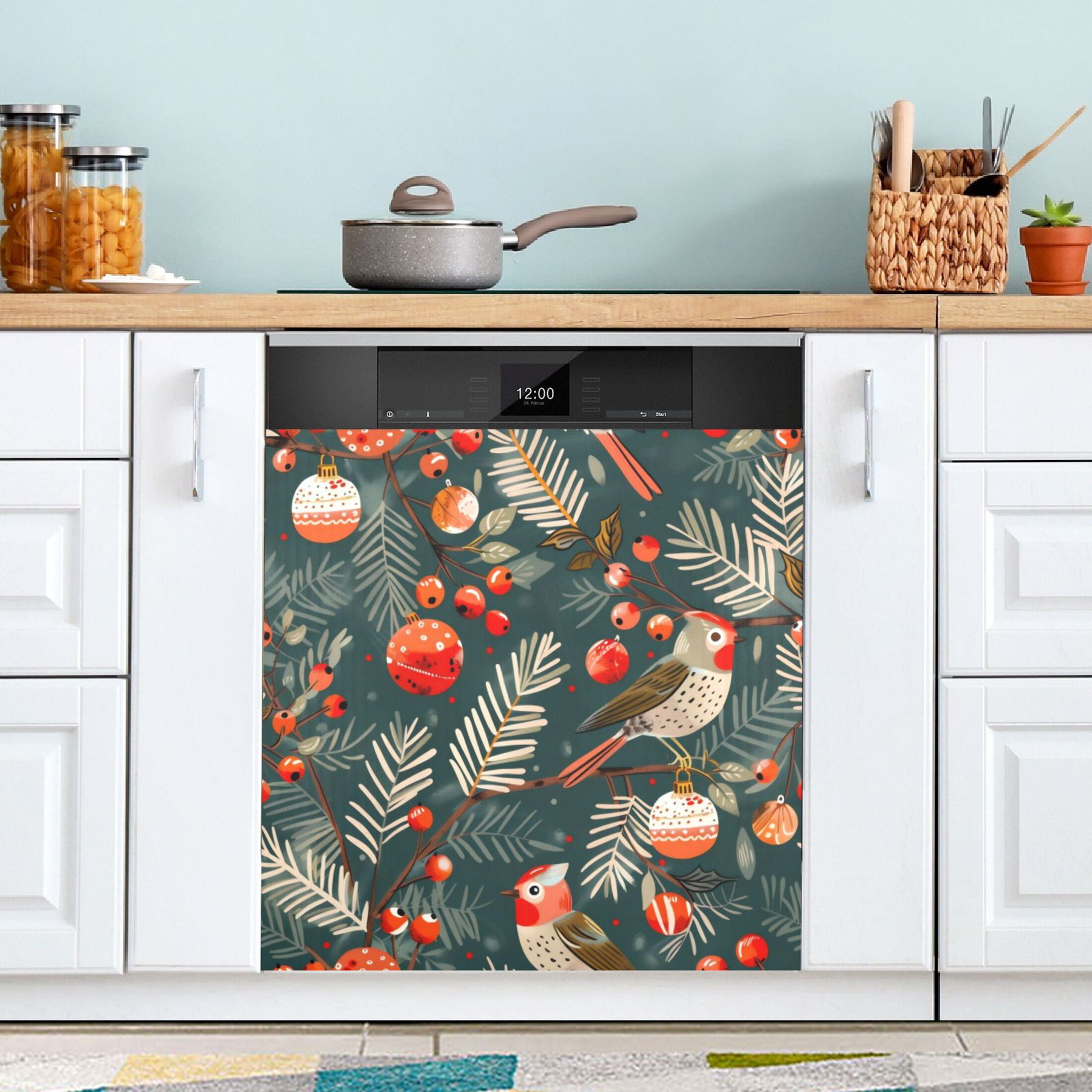 Dishwasher Magnetic Sticker 23x26 Inch Refrigerator Magnetic Sticker Washing Machine Magnetic Sticker Kitchen Panel Magnetic Sticker Home Decor Christmas Bird