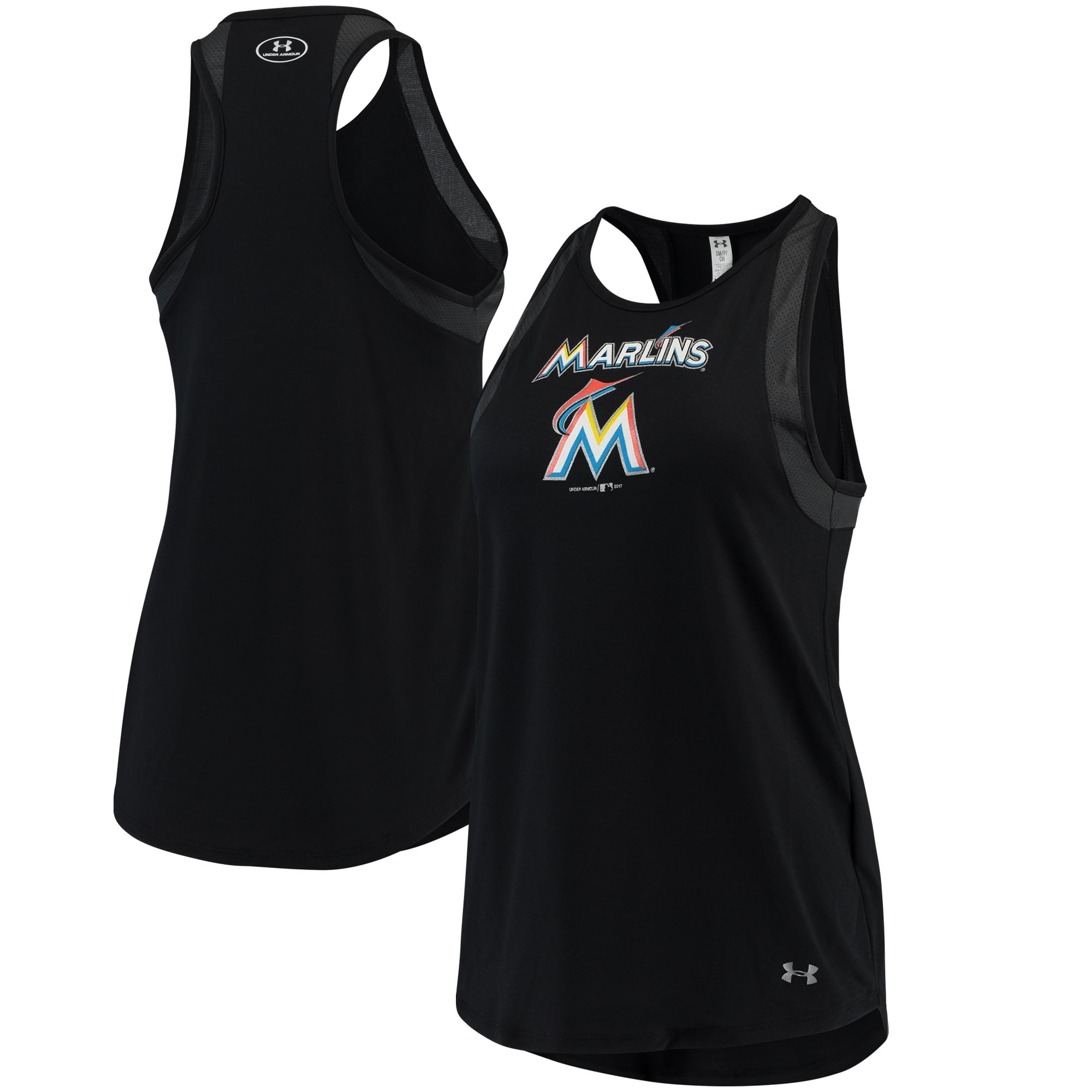 Miami Marlins Under Armour Women's Pointelle Mesh Performance Tank Top Black by Gear For Sports/Under Armour