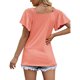 thumbnail image 3 of Camisa de manga corta para mujer, cuello en V plisado, manga con volantes, camisa con hombros descubiertos para mujer, Top para fiesta diaria de verano, rosa S, 3 of 6