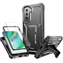 FITO For Samsung Galaxy S21 FE Case, Phone Case with Screen Protector and Kickstand (Black)