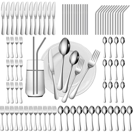 84-Piece Stainless Steel Flatware Set for 12 People Dishwasher Safe