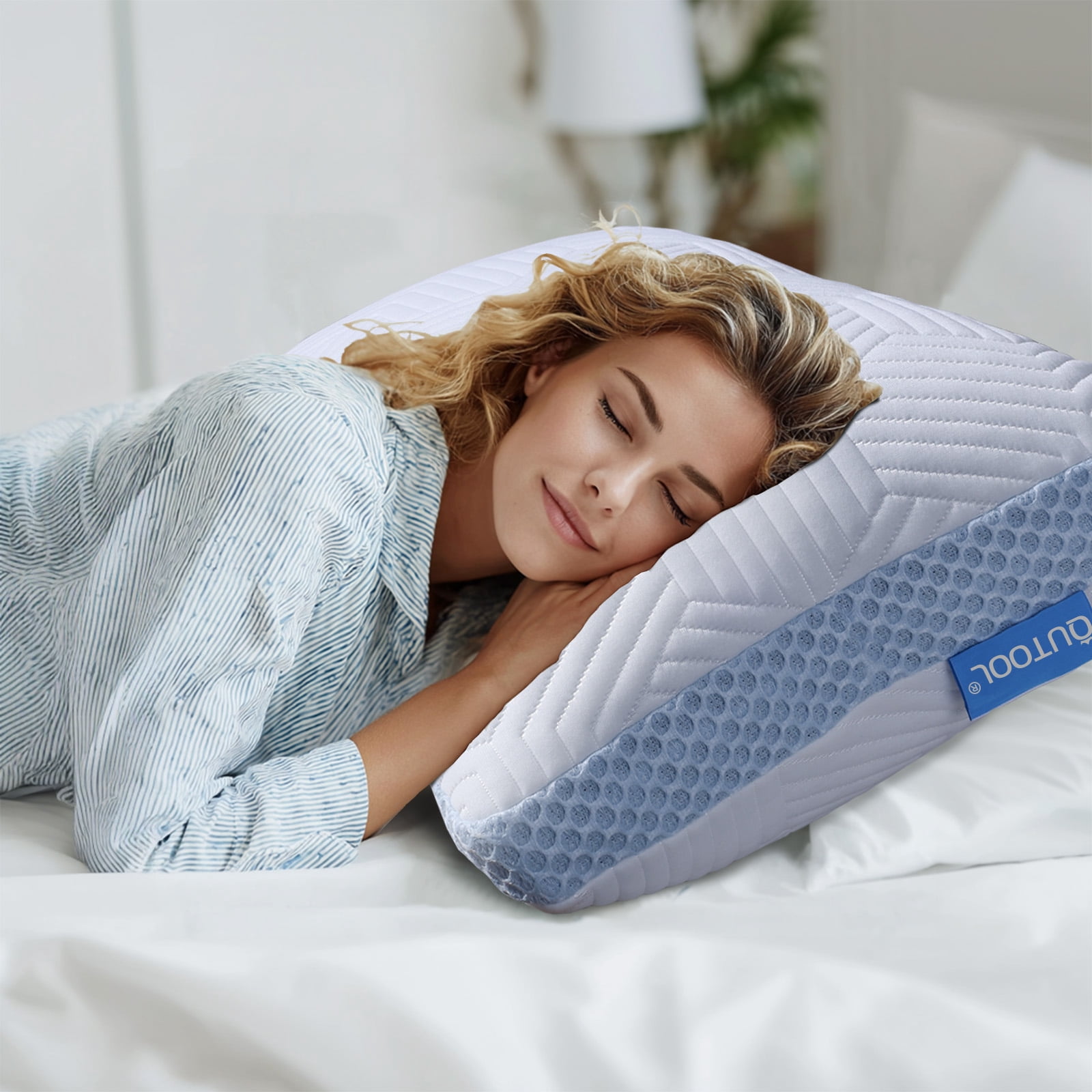 Soft Bed Pillow, Shredded Memory Foam Pillow, Comfortable Sleeping Pillow, Standard Size, Affordable Everyday Use