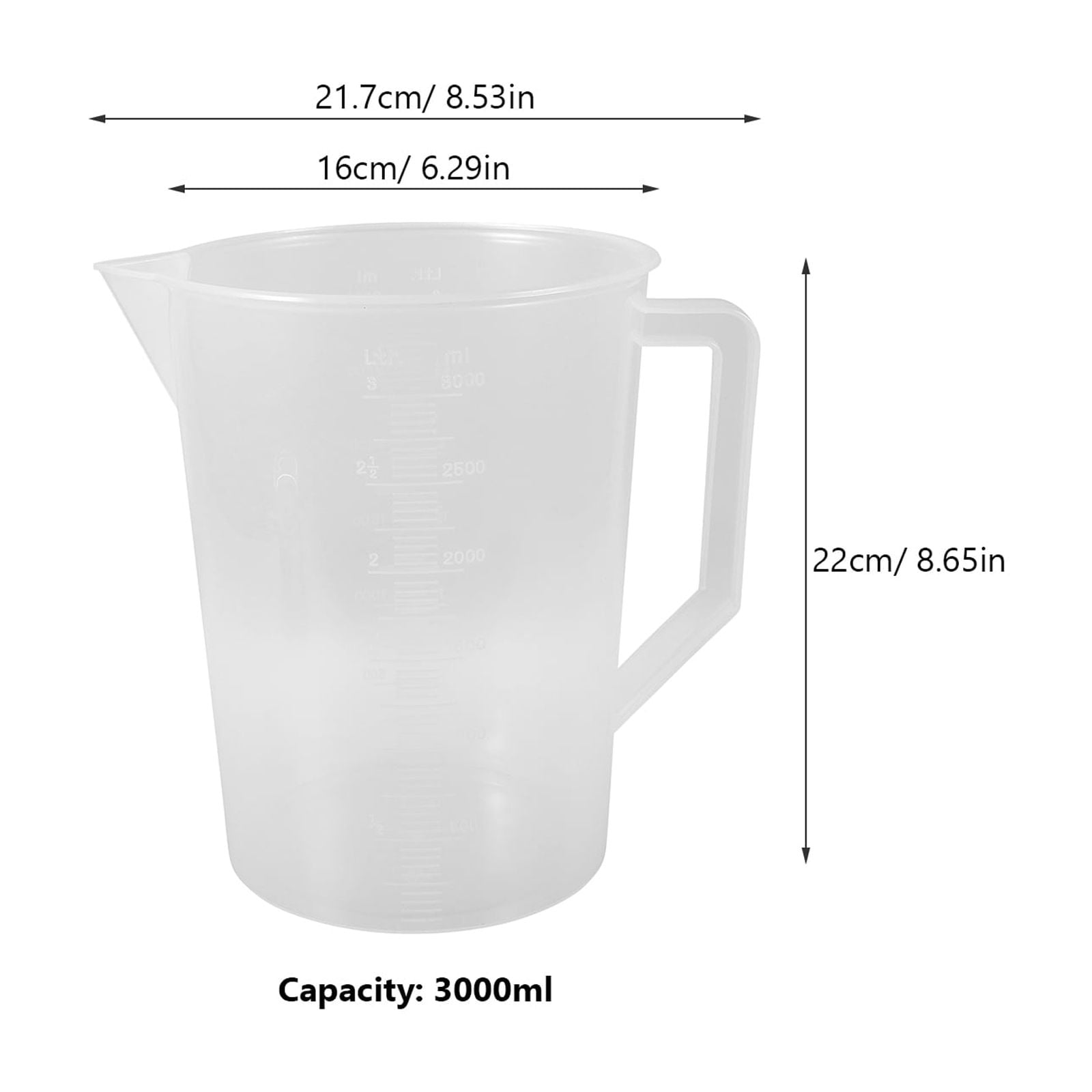 Masteelf Large Capacity 3000ml Plastic Measuring Cup With Clear Graduations Wide Mouth For Laboratory Kitchen Measurements Oil Measuring