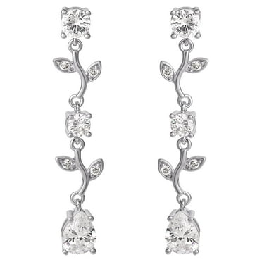 Brilliance Fine- Women's Silver Plated Cubic Zirconia Twig Dangle Earrings