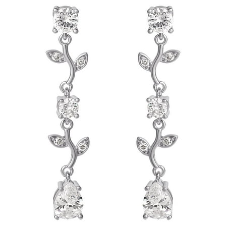 Brilliance Fine- Women's Silver Plated Cubic Zirconia Twig Dangle Earrings