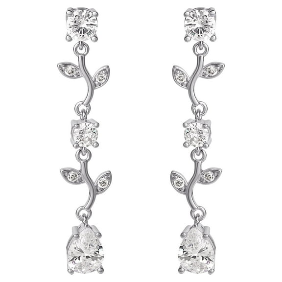 Brilliance Fine- Women's Silver Plated Cubic Zirconia Twig Dangle Earrings