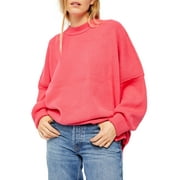 Free People Womens Easy Street Ribbed Knit Dolman Sleeve Tunic Sweater Pink L