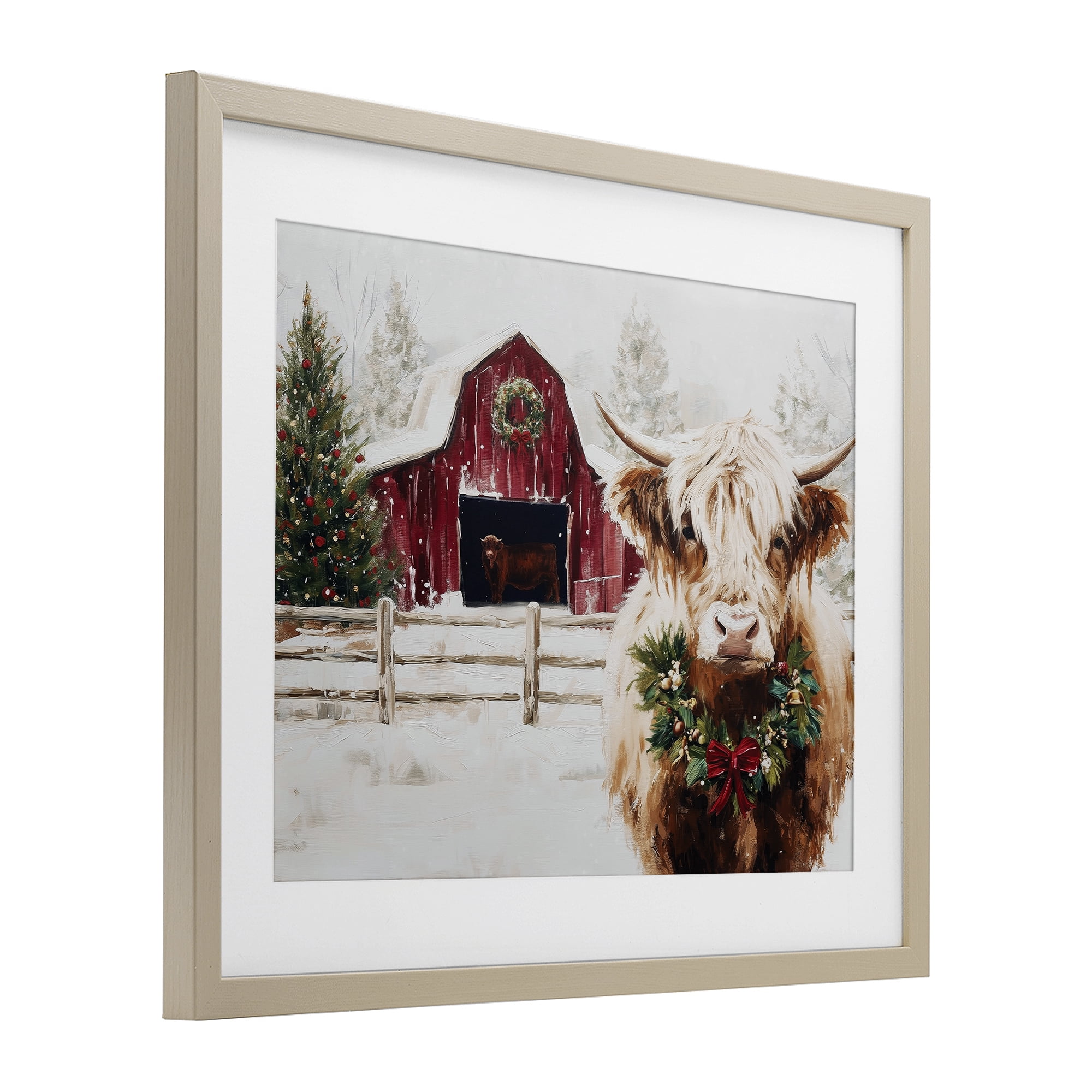 Stupell Industries Snowy Farm Scene Cattle Birch Framed Print Under Glass, design by Acorn & Ivory Designs