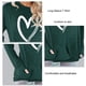 thumbnail image 2 of Camiseta de manga larga con cuello redondo y forro polar con bolsillo, fibra de poliéster transpirable, ropa superior para mujer, verde, XXL, 2 of 3