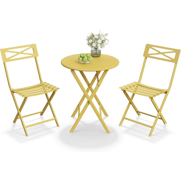 Patio Furniture 3Pcs Bistro Set, Outdoor/Indoor Folding Patio Furniture Set,Space Saving Folding Design, Outdoor Table and Chairs Set for Patio, Garden, Balcony and Poolside, Yellow