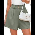 thumbnail image 2 of Pantalones Cortos de Trabajo Informales para Mujer, de Verano 2025, con Cintura Alta Elástica, Plisados, Aberturas Laterales y Bolsillos. Verde L, 2 of 9