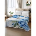 thumbnail image 2 of Spring Blue Rose Full Size Flat Sheet, Wrinkleproof & Fadeproof Cooling Flat Bed Sheet Only, Green Leaves Vintage Country Rustic Breathable Soft Bedding Top Sheets 81 x 96 Inches, 2 of 8