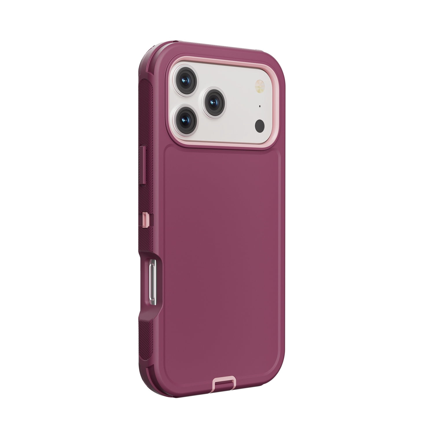 DualPro Shock-Resistant Case for iPhone 17 Pro Max - Burgundy & Light Pink