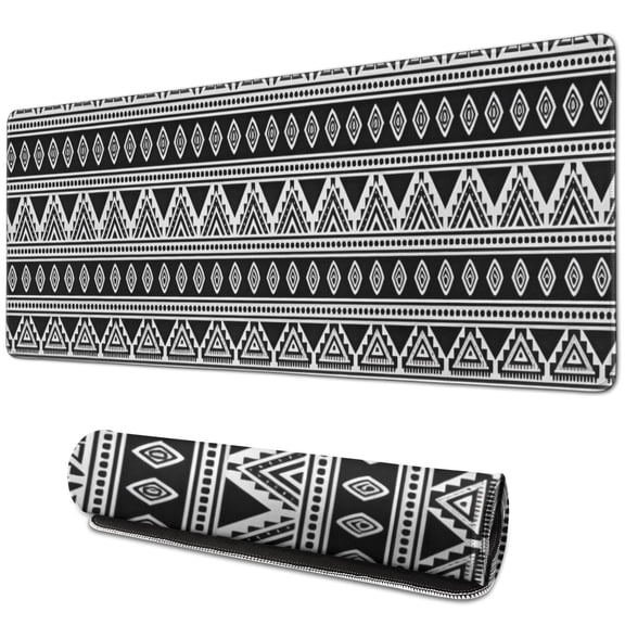 Long Mouse Pads for Desk,Black Geometric Triangle Diamond Pattern Desk Mats on Top Of Desks, Desk Mouse Pad Extra Large with 3mm Non-Slip Base and Stitched Edge for Gaming,Office,Work,Home 31.5"x11.8"