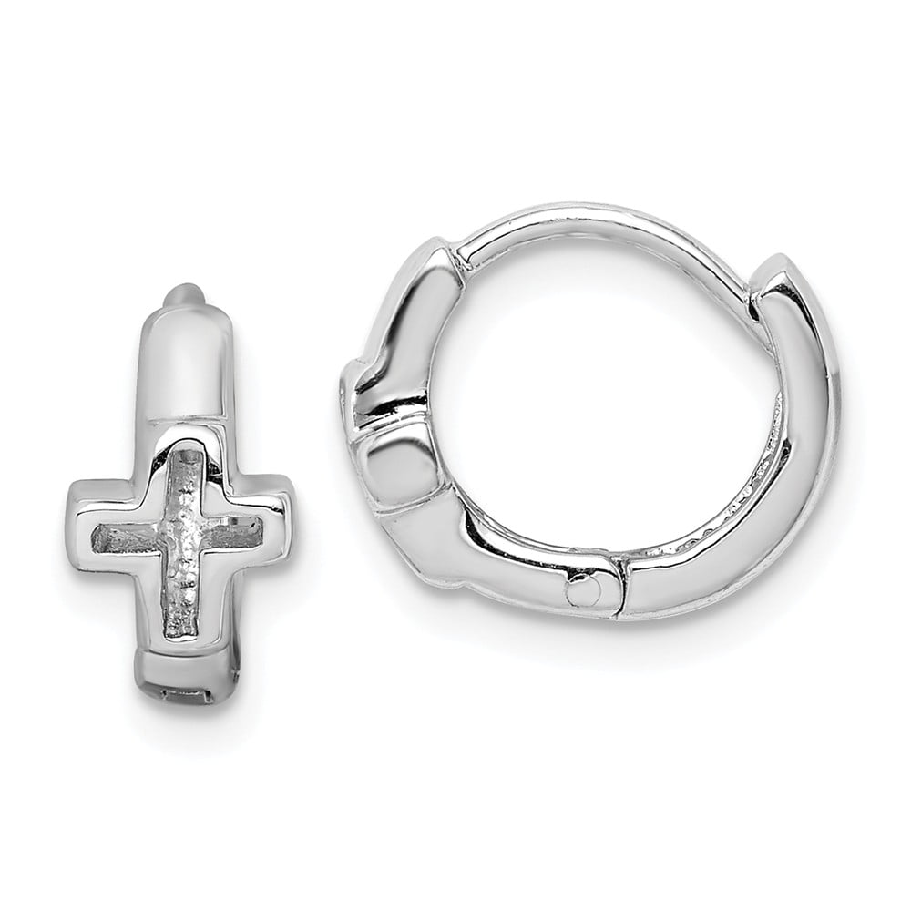 Aa Jewels Solid 925 Sterling Silver Cross Hinged Hoop Earrings 10mm