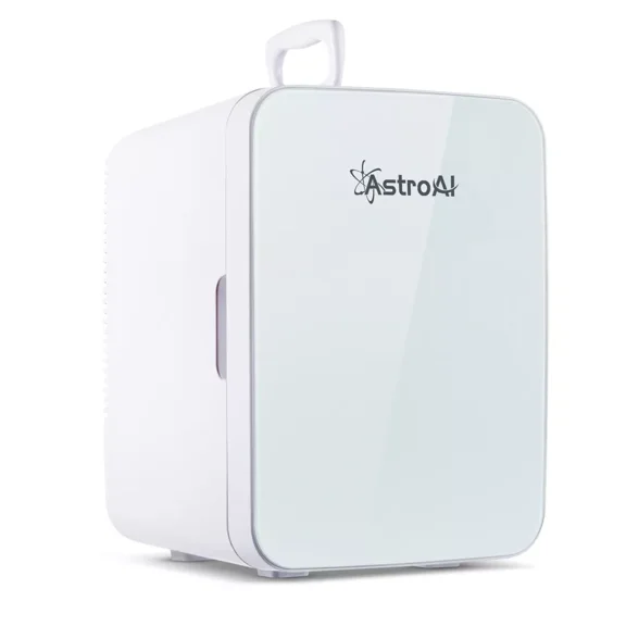 Mini Fridge, 10 Liter/15 Can Compact Skincare Refrigerator for Home Car, AC/DC, White