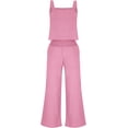 thumbnail image 3 of Cotton Linen Sets for Women Sleeveless Square Neck 2 Piece Outfits Summer Casual Beach Vacation Wide Leg Pants Sets, 3 of 6
