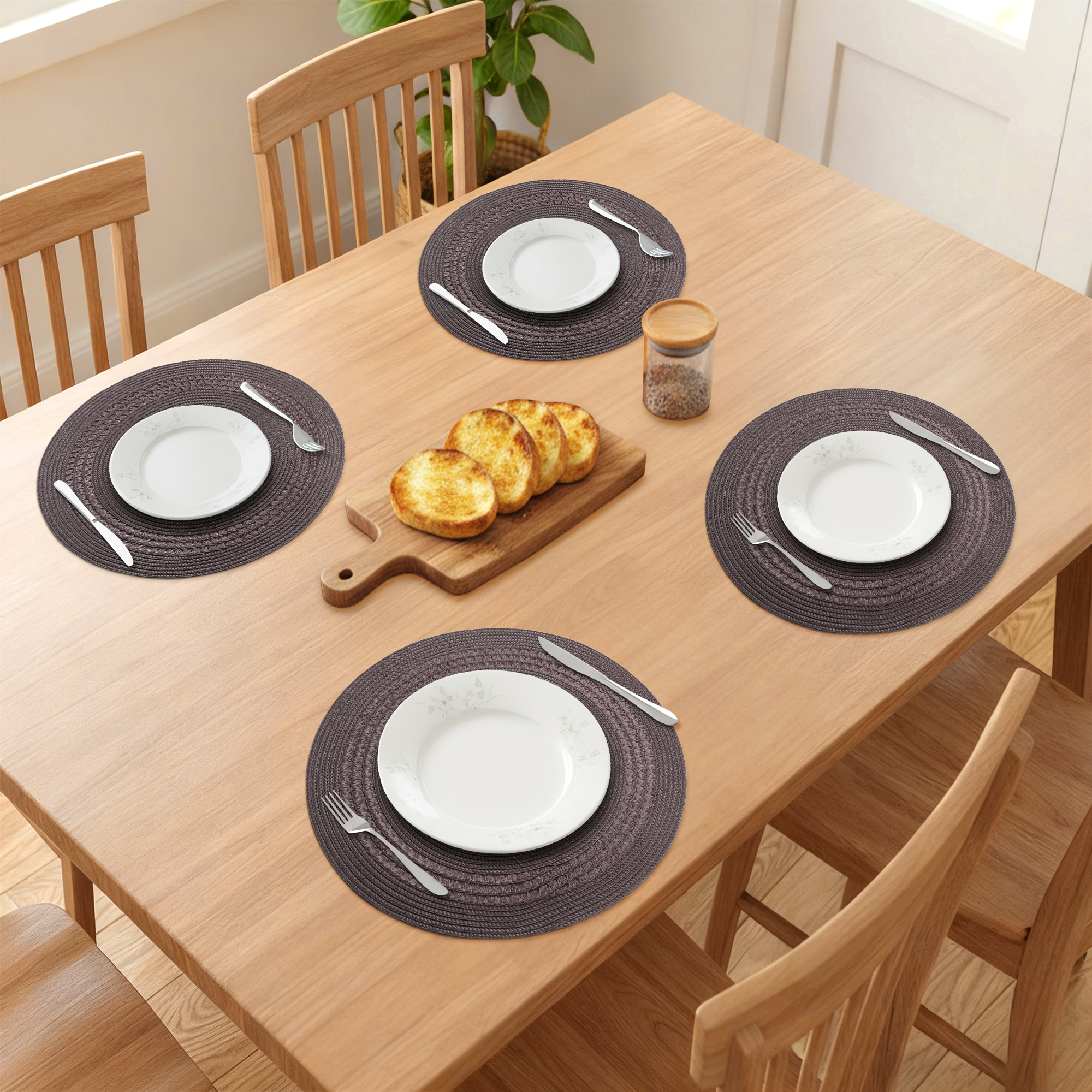Unique Bargains Farmhouse Round Placemats Set of 6 Woven Placemats Caramel