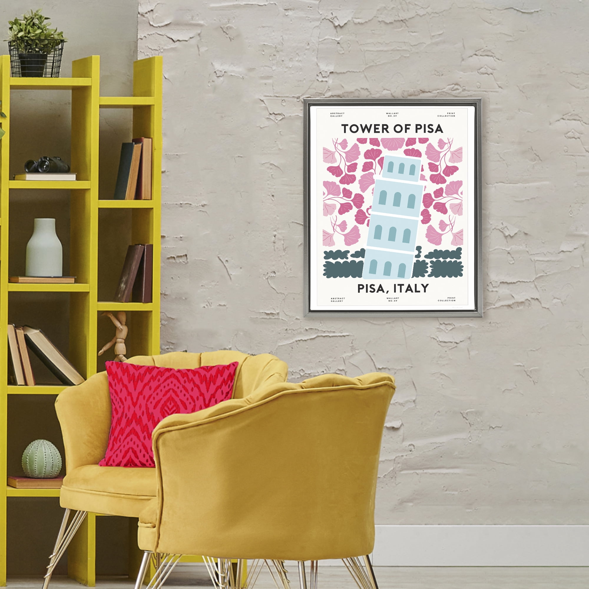 Stupell Industries Pastel Groovy Tower of Pisa Gray Framed Floater Canvas Wall Art, design by Omar Escalante