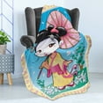 thumbnail image 4 of Umbrella Girl Soft Flannel Fleece Throw Blanket, Colorful Cartoon Style Illustration of Geisha, Cozy Plush for Indoor and Outdoor Use, 60" x 80", Deep Sky Blue Multicolor, by Ambesonne, 4 of 5