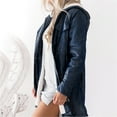 thumbnail image 2 of Women's Warm Denim Hooded Jacket - Long-Sleeve Pocket Fleece-Lined Casual Overcoat, Navy Blue, L, 2 of 4